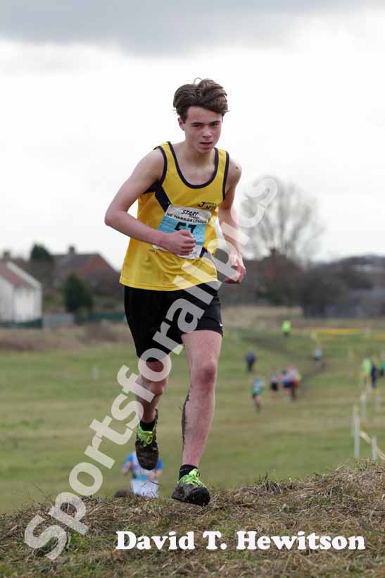John Campbell on his way to winning under-17 men, NEHL, Wrekenton.